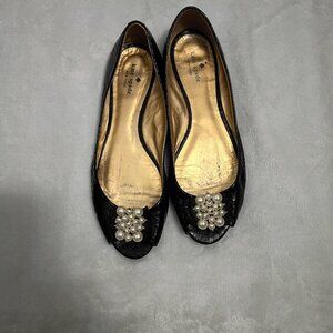 Kate Spade Black Croc Leather Open Toe Ballet Flats Women's Size 9.5